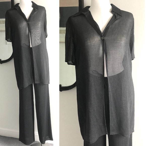 Akris Tops - Vintage AKRIS Gunmetal Viscose & Silk Mesh Tunic & Pants